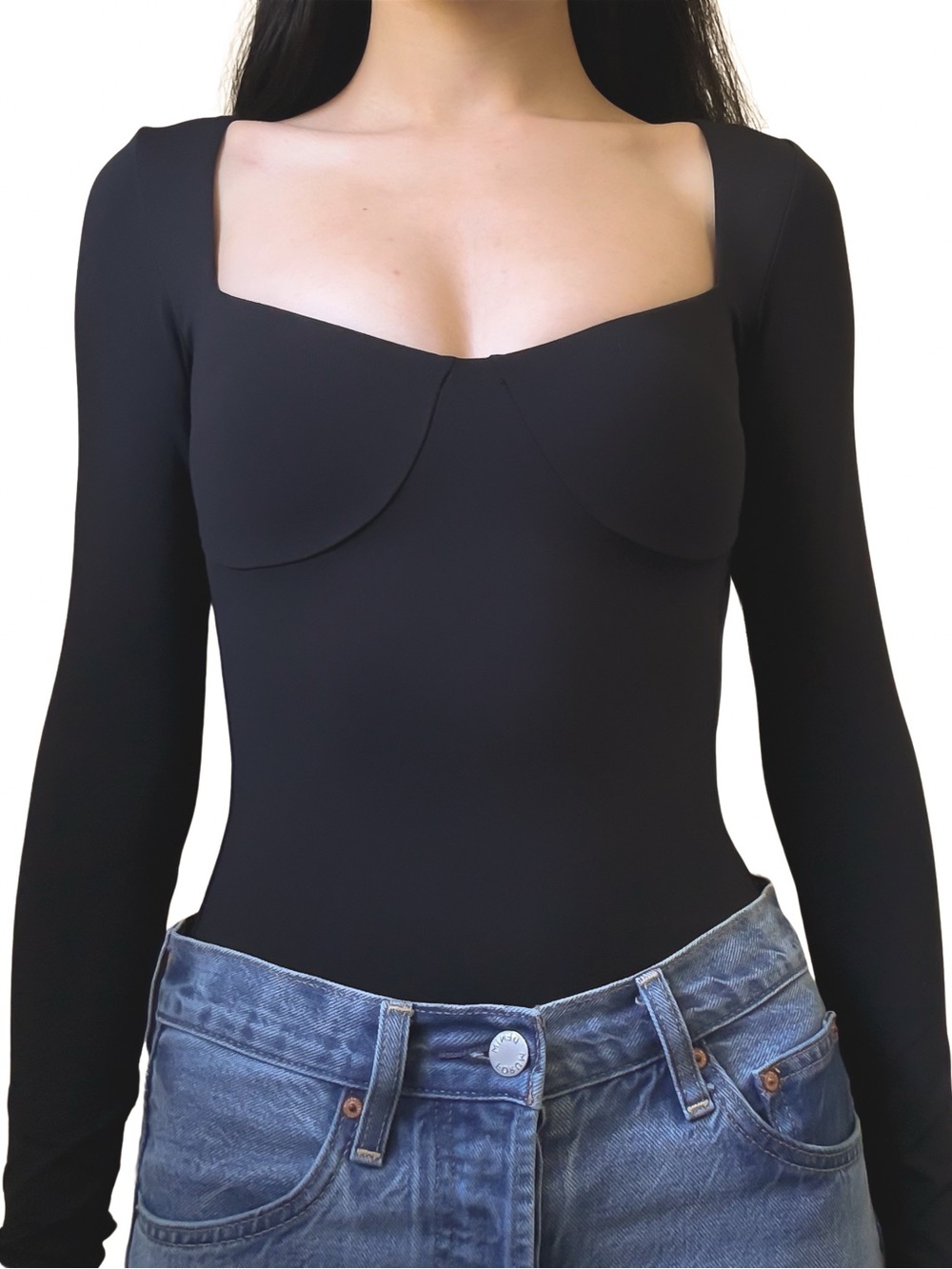 BABATON Contour Bodysuit Square Neck Long Sleeve Black Size XS EUC